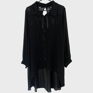 City Chic Flutter Floral Lace Shirt Black Women's XL Sheer Button-Up Blouse New